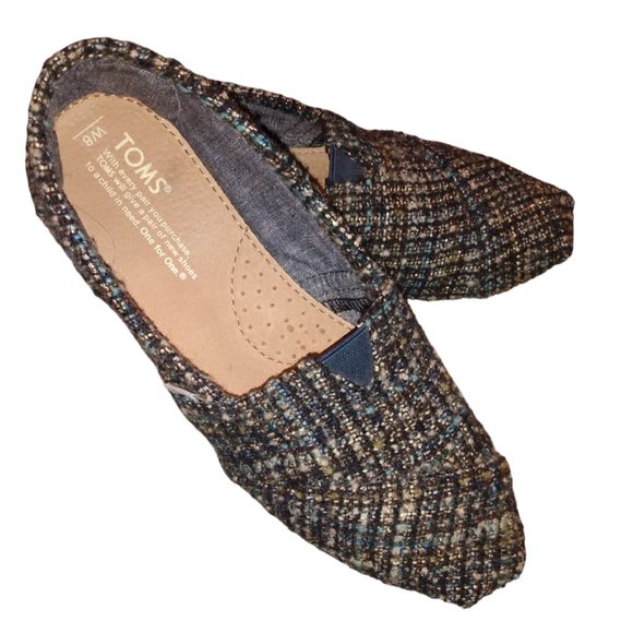 Toms Shoes - Toms Navy/Teal Tweed Flats, size 8
